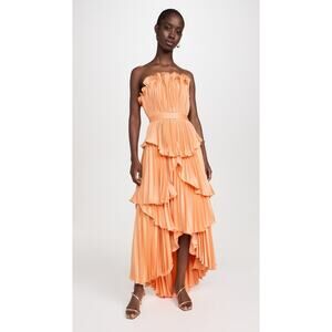 AMUR Janey Tiered Shell Midi Dress - 00 Sweet Peach